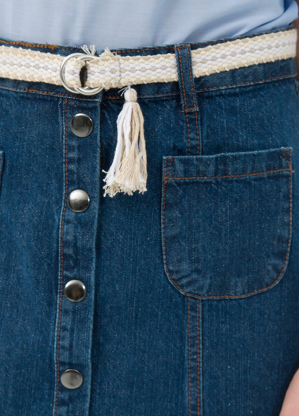 Синяя джинсовая однотонная юбка KOTON а-силуэта (трапеция)