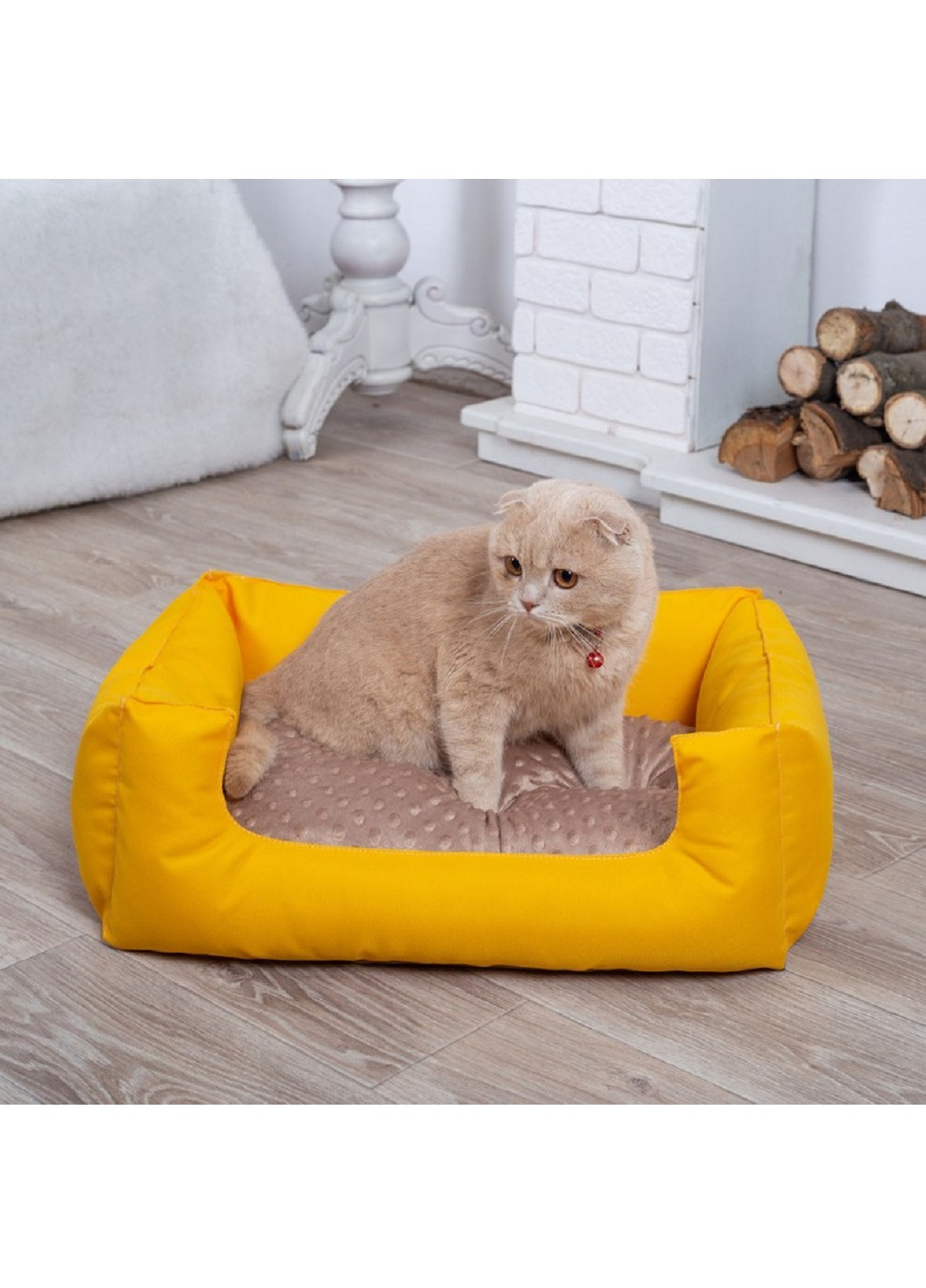 Лежак лежанка для котів і собак спальне місце 60х45 см (43560-Нов) Жовтий з бежевим Francesco Marconi (252460347)