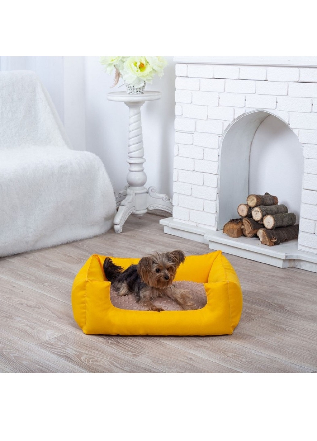 Лежак лежанка для котів і собак спальне місце 60х45 см (43560-Нов) Жовтий з бежевим Francesco Marconi (252460347)