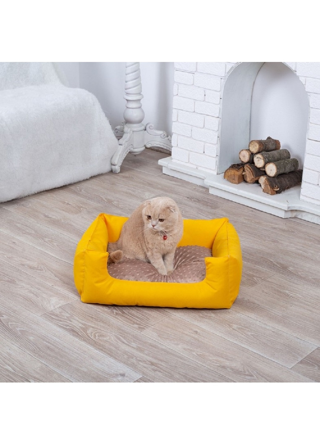 Лежак лежанка для котів і собак спальне місце 60х45 см (43560-Нов) Жовтий з бежевим Francesco Marconi (252460347)