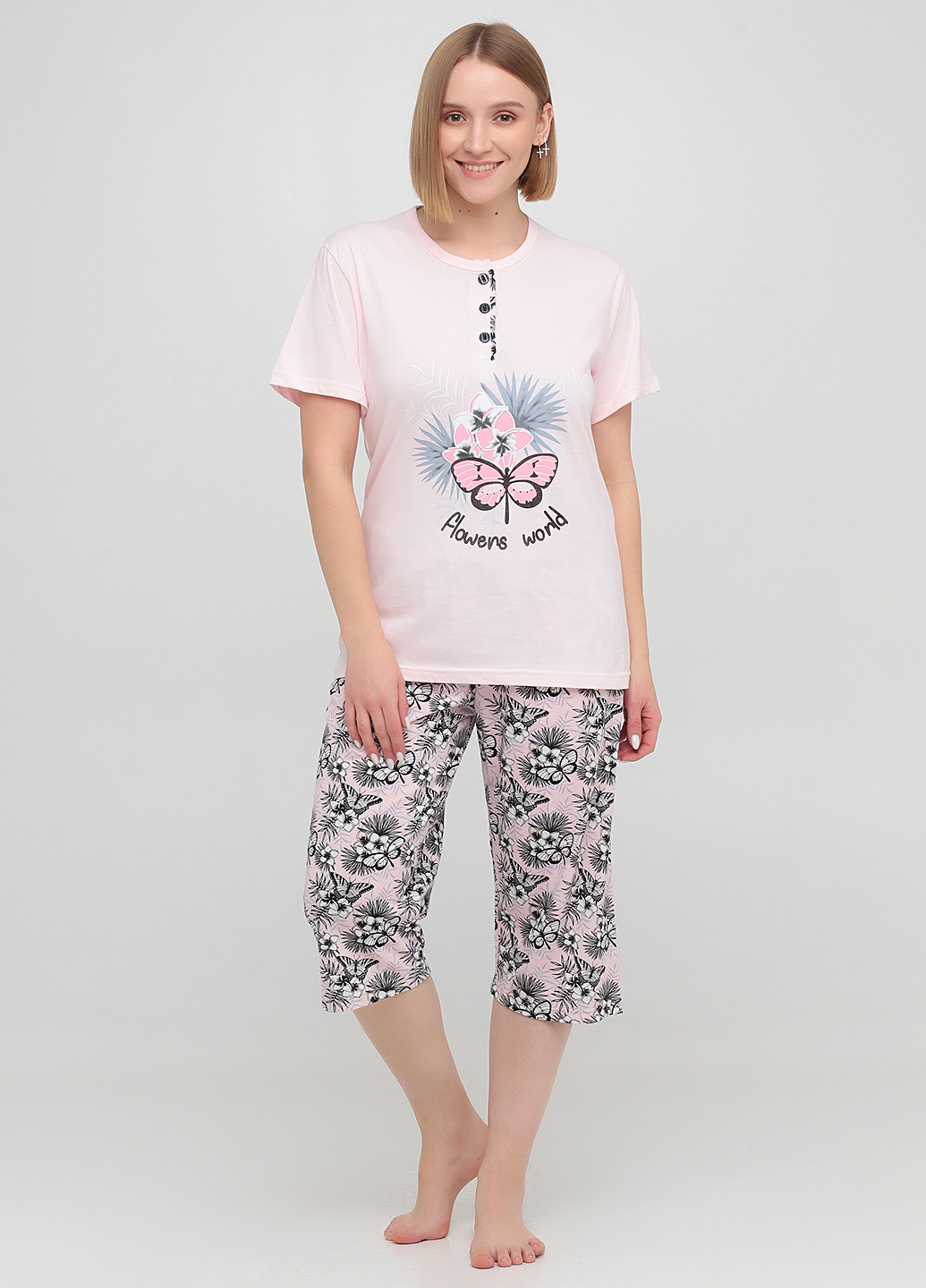Рожева всесезон піжама (футболка, бриджі) футболка+ бриджі Boyraz
