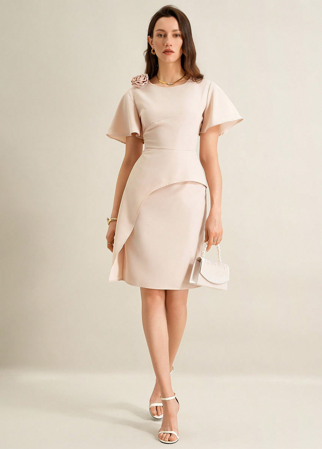 Кремова святковий, вечірня сукня футляр SHEIN однотонна