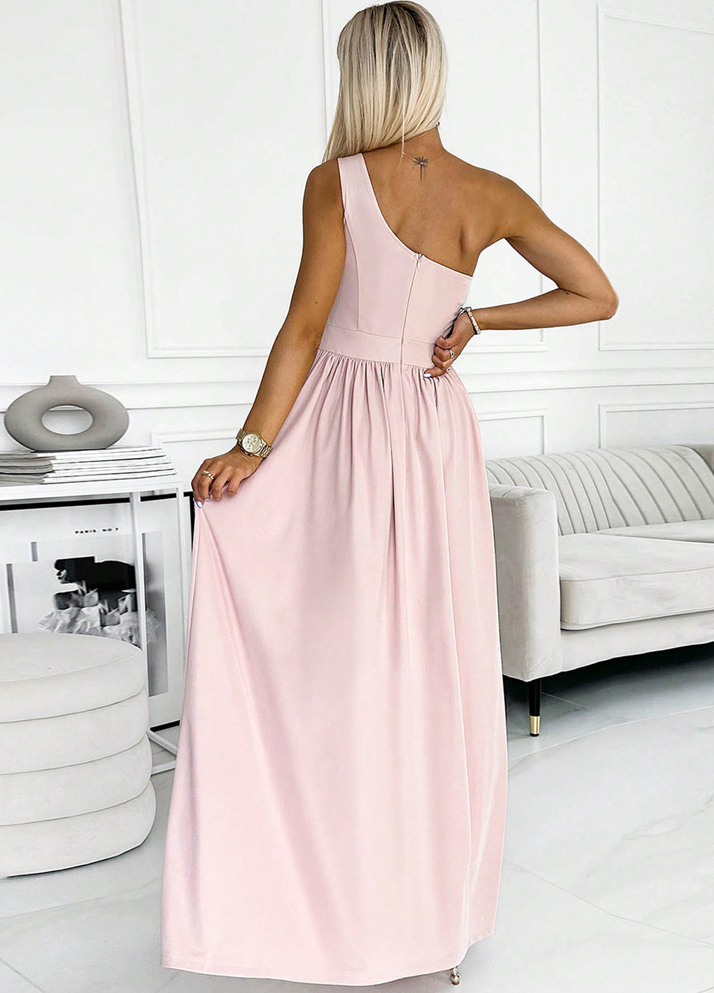 Розовое коктейльное платье на одно плечо SHEIN однотонное