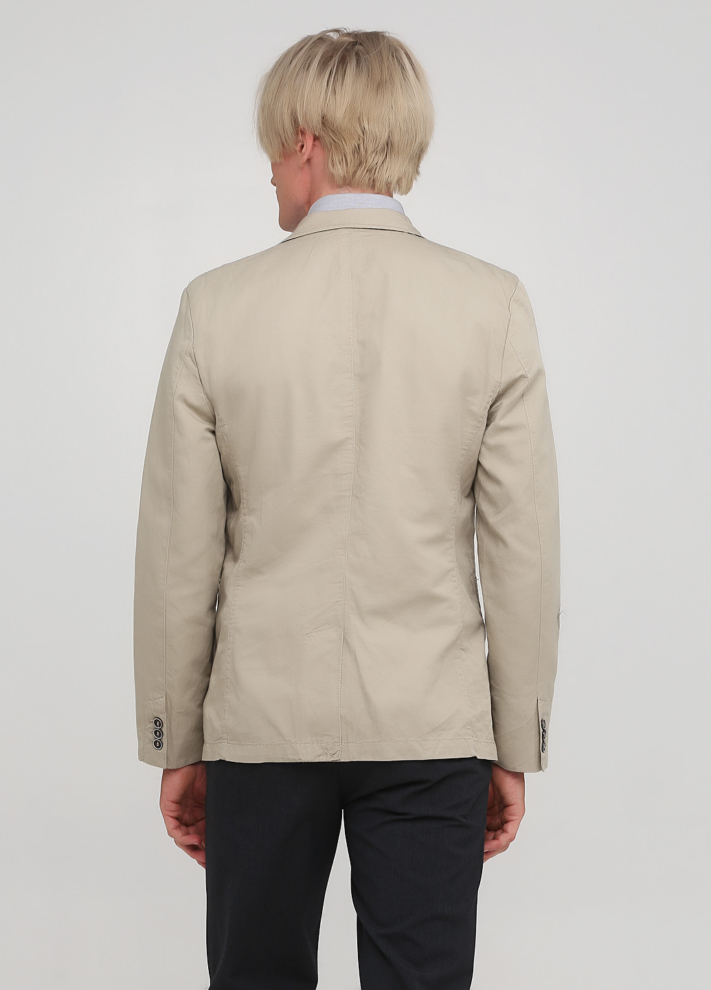 Пиджак H&M однобортный однотонный бежевый деловой хлопок, лен