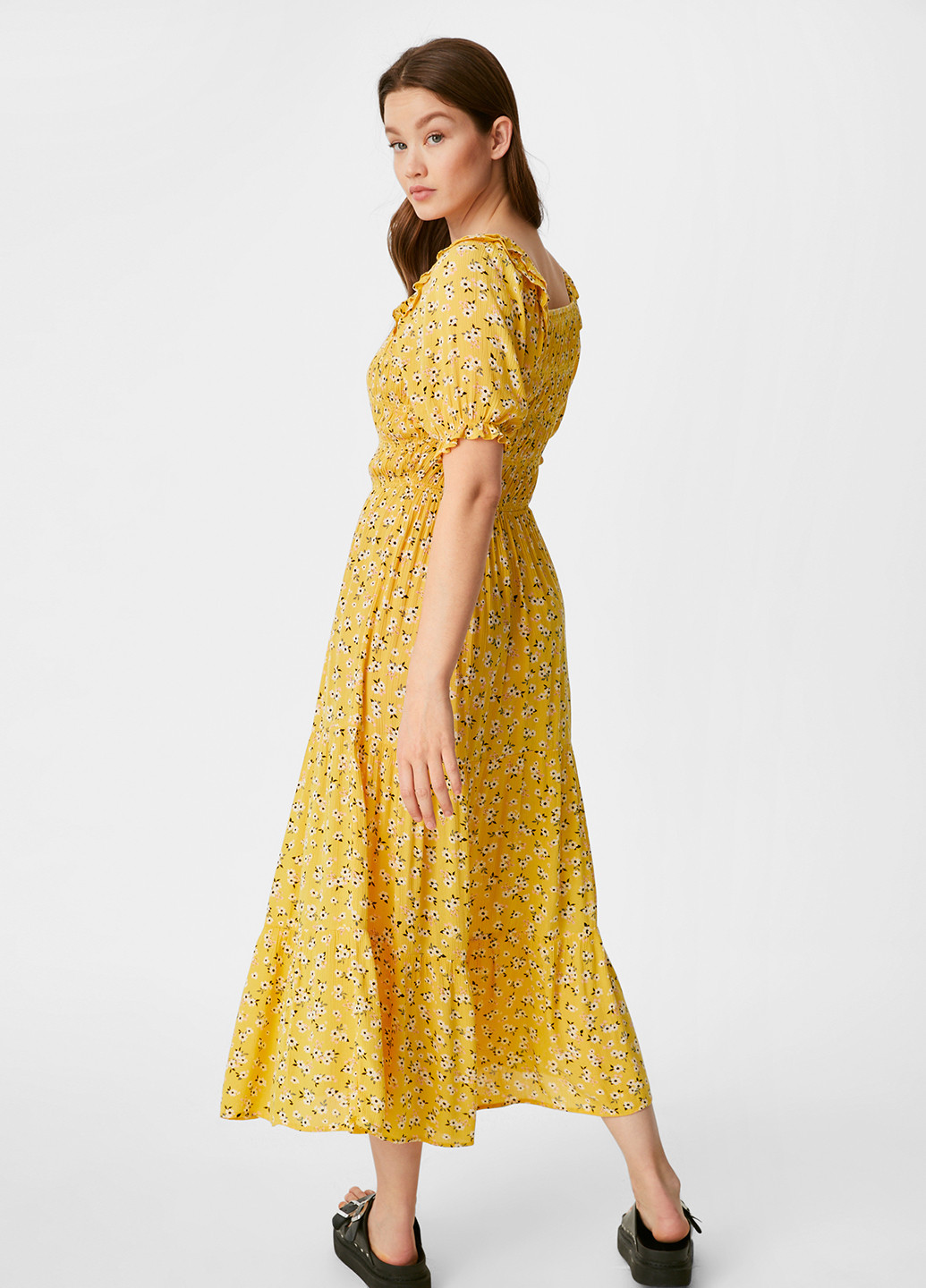 Жовтий кежуал сукня кльош C&A з квітковим принтом