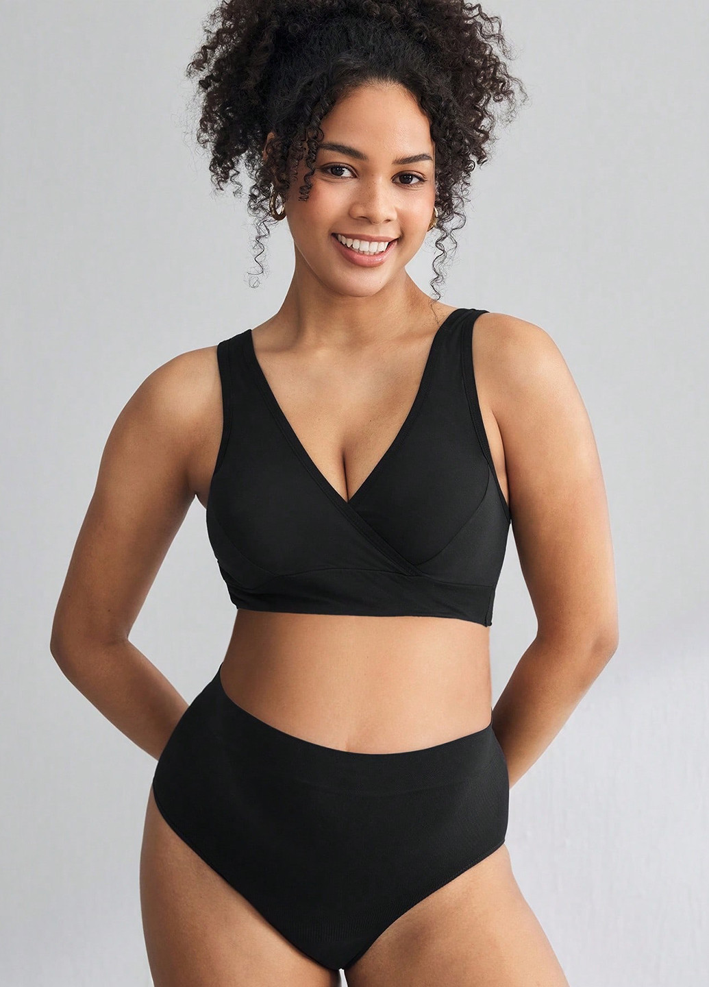 Чёрный бюстгальтер для беременных и кормящих SHEIN без косточек вискоза