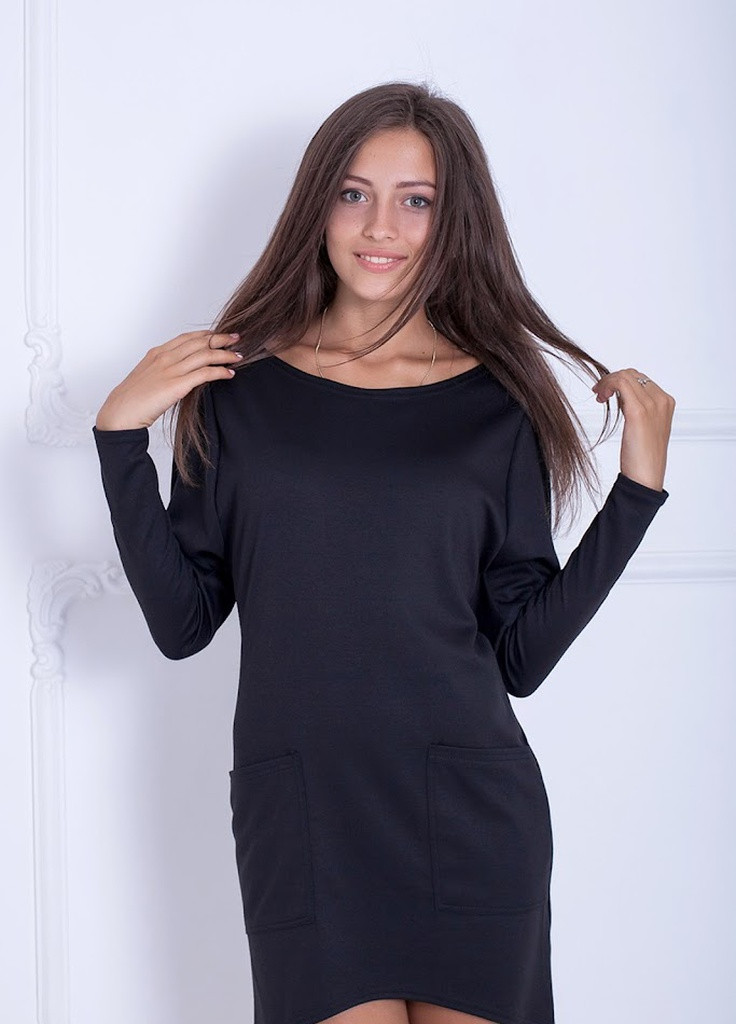 Черное кэжуал свободное асимметричное платье с карманами toddalia черный Podium однотонное