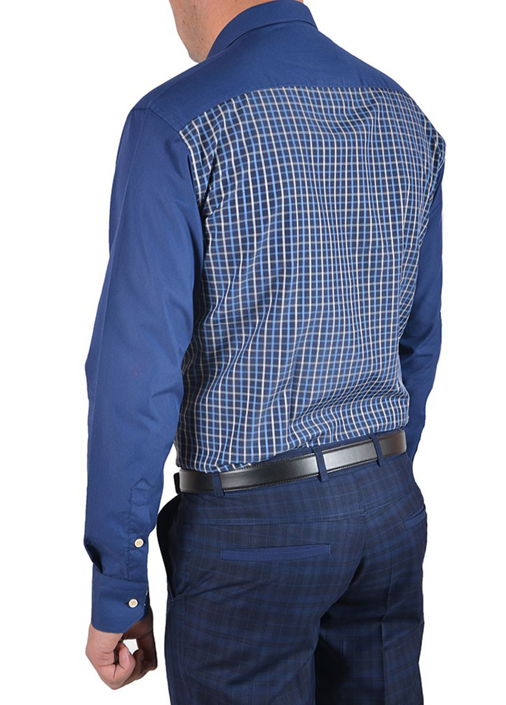 Темно-синяя кэжуал рубашка в клетку VELS с длинным рукавом