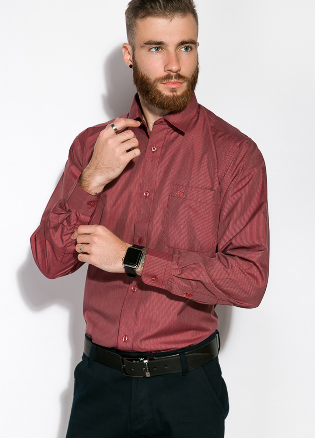 Бордовая кэжуал, классическая рубашка однотонная Time of Style