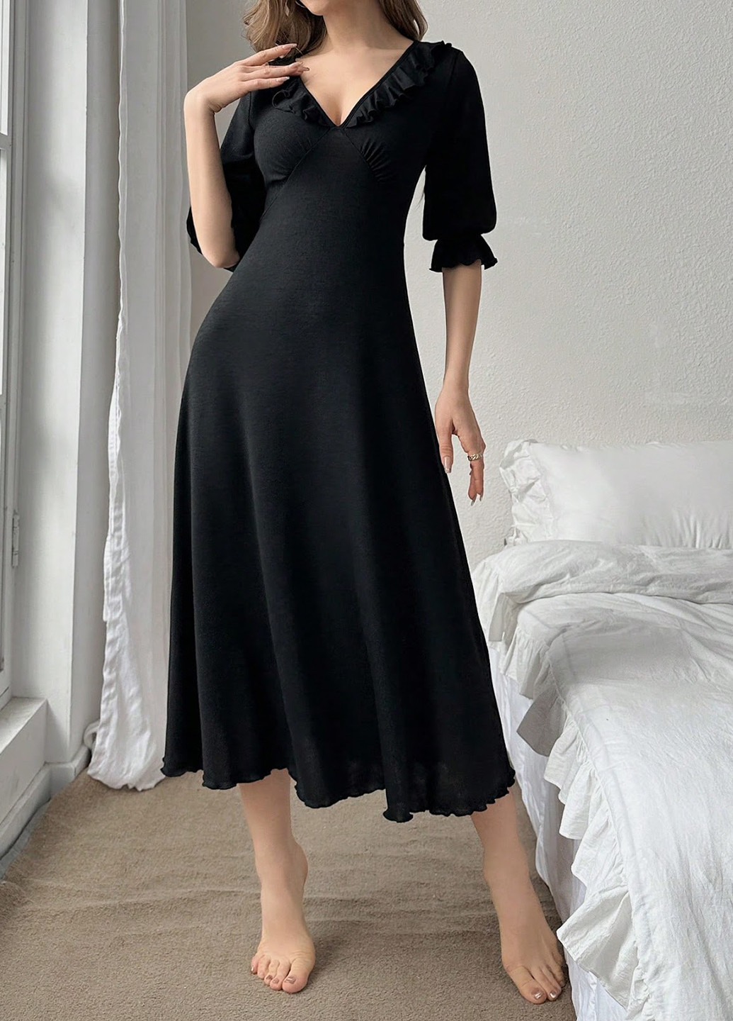 Чорна домашній сукня кльош SHEIN однотонна