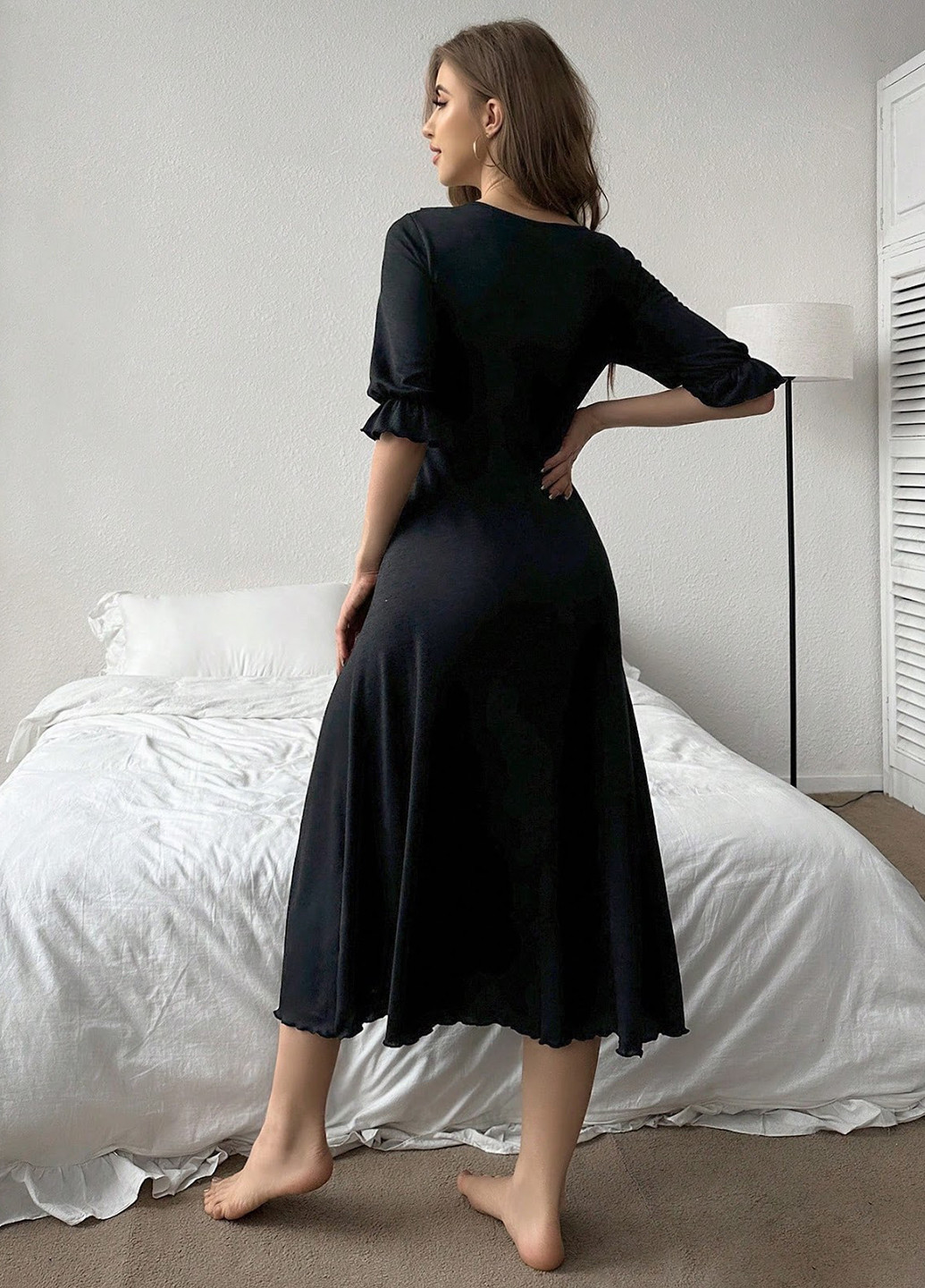 Чорна домашній сукня кльош SHEIN однотонна