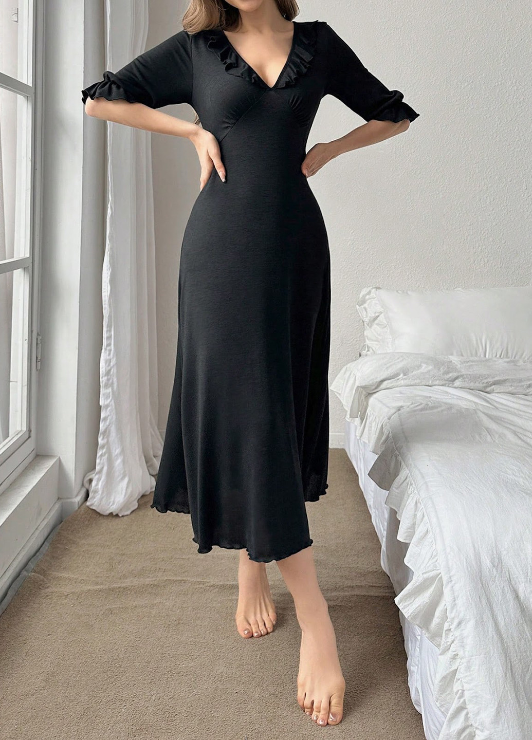 Чорна домашній сукня кльош SHEIN однотонна