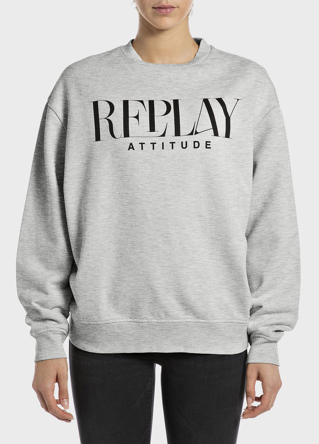 Світло-сірий світшот Replay логотип без декору (314984381)