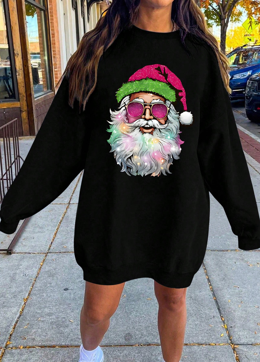 Черное кэжуал платье платье-свитшот SHEIN с новогодним принтом