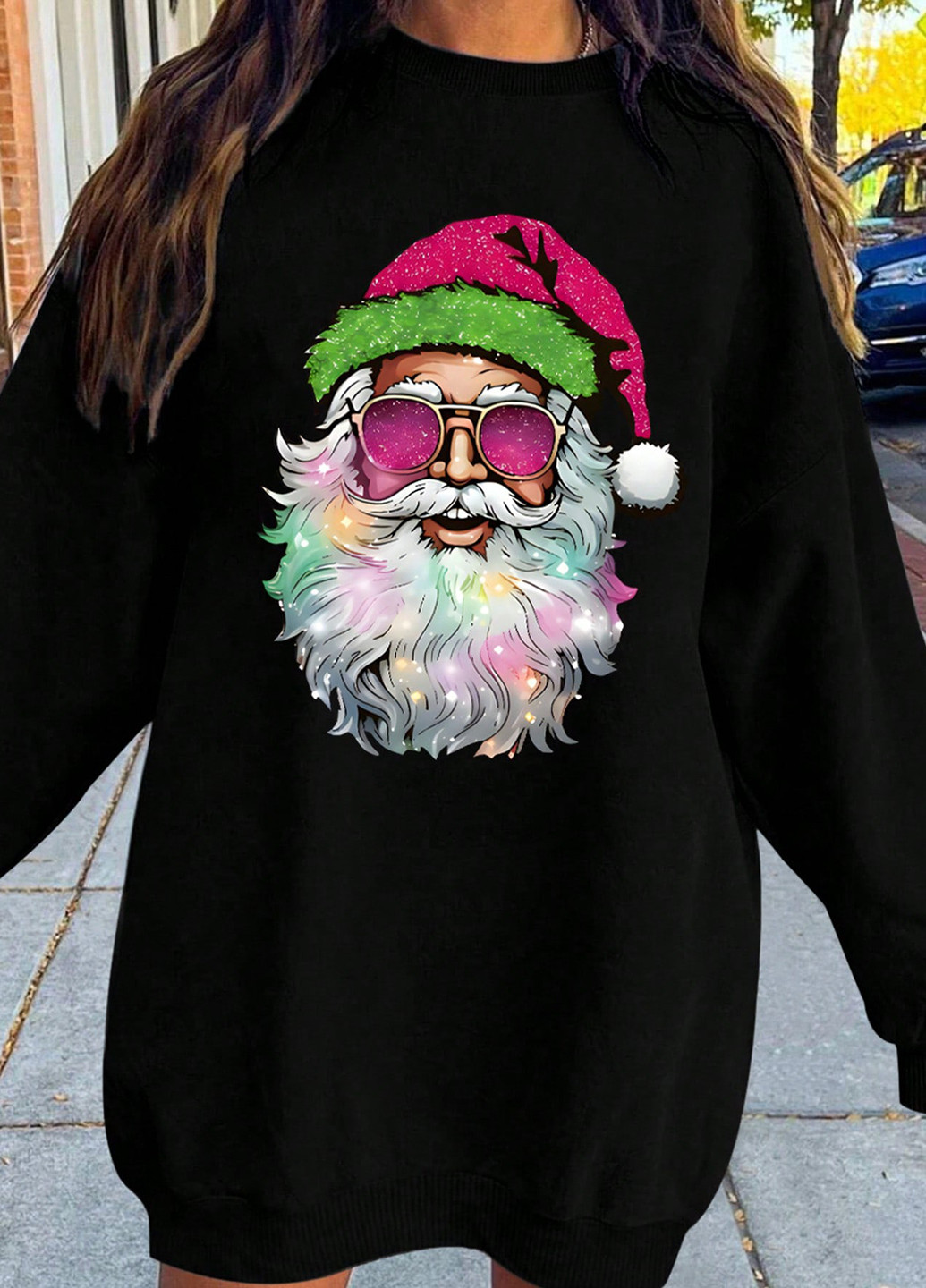 Черное кэжуал платье платье-свитшот SHEIN с новогодним принтом