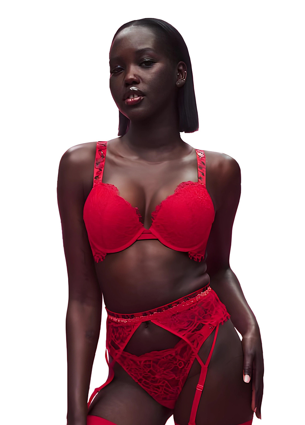 Красный демисезонный комплект (бюстгальтер, пояс, трусики) Victoria's Secret