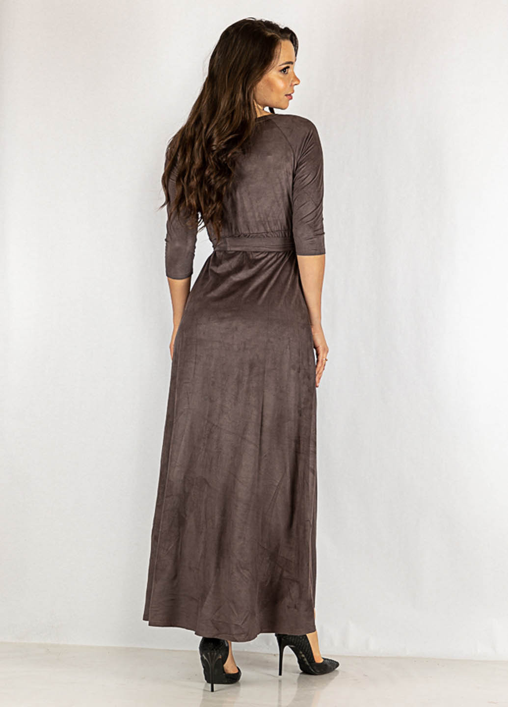 Сіро-коричнева кежуал, вечірня сукня на запах Time of Style однотонна
