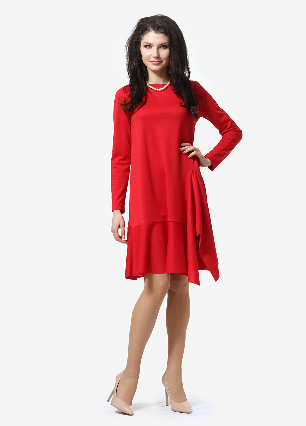 Красное кэжуал платье а-силуэт FEM однотонное