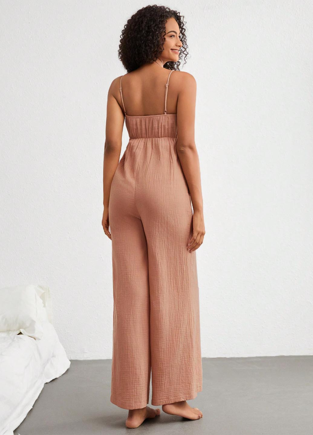 Комбинезон SHEIN комбинезон-брюки однотонный бежевый домашний хлопок