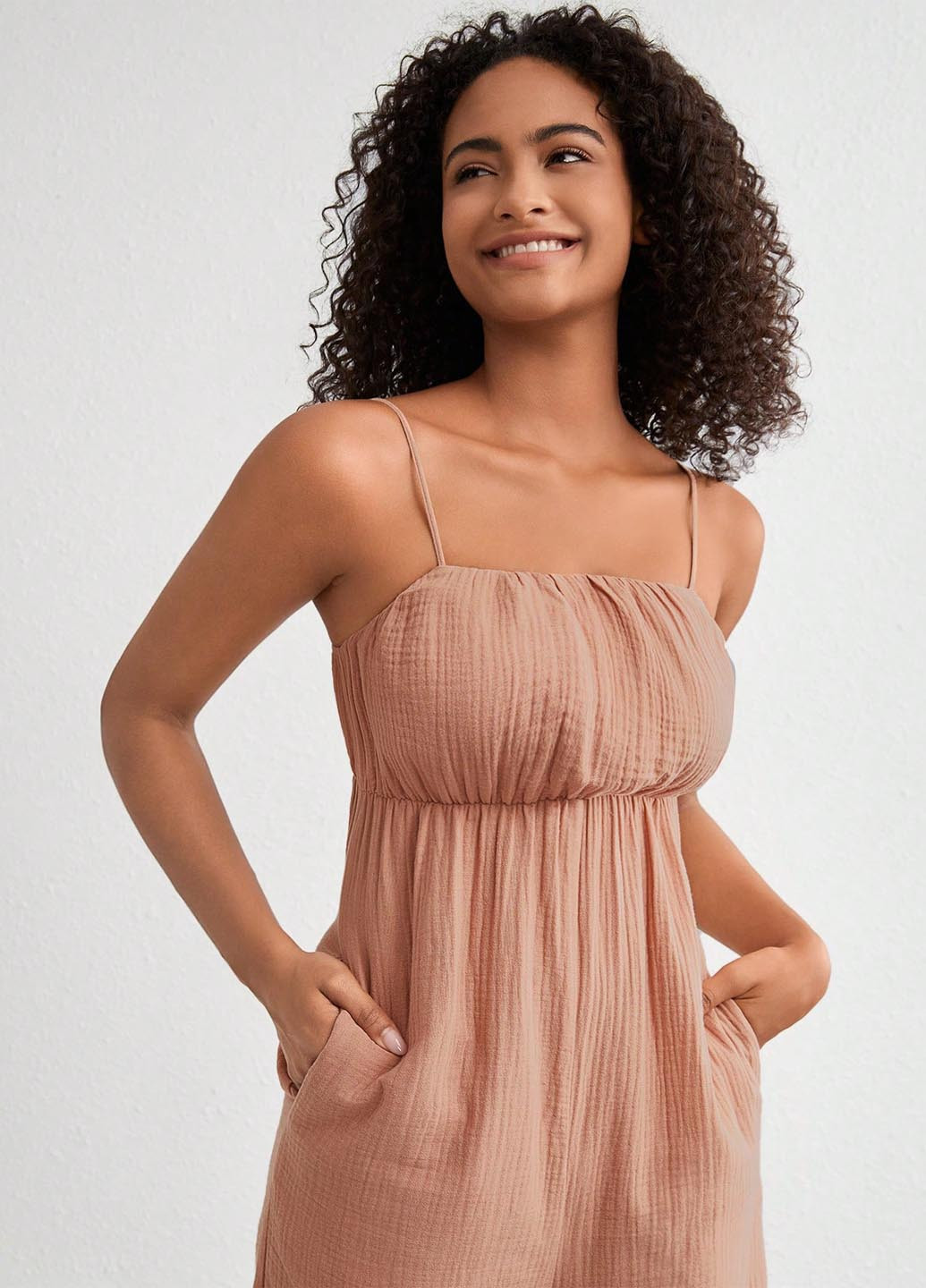 Комбинезон SHEIN комбинезон-брюки однотонный бежевый домашний хлопок