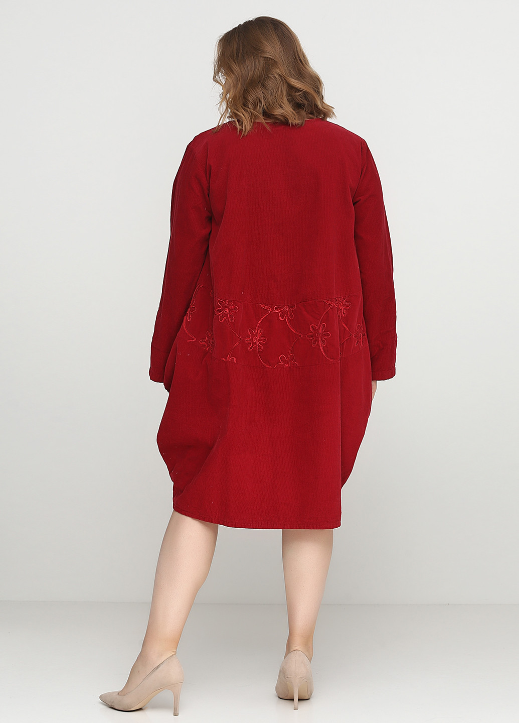 Бордовое кэжуал платье с длинным рукавом New Collection однотонное