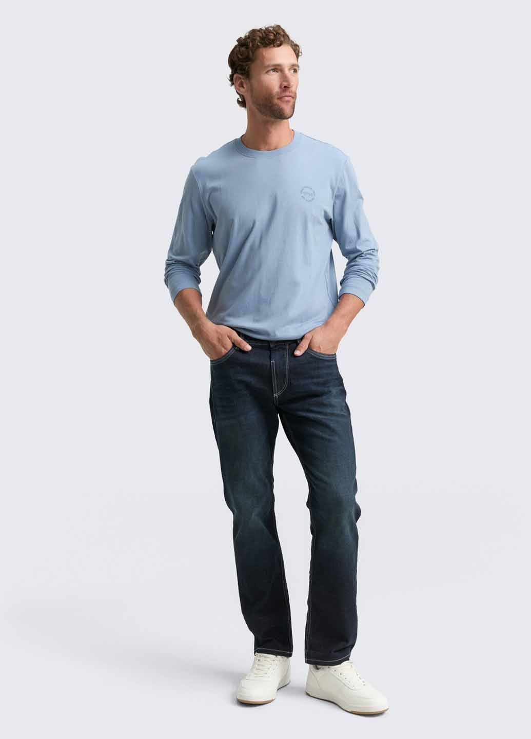 Лонгслів Tom Tailor логотип блакитний кежуали бавовна