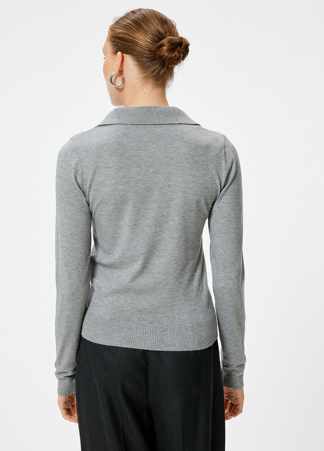 Серая женская футболка-поло KOTON меланжевая