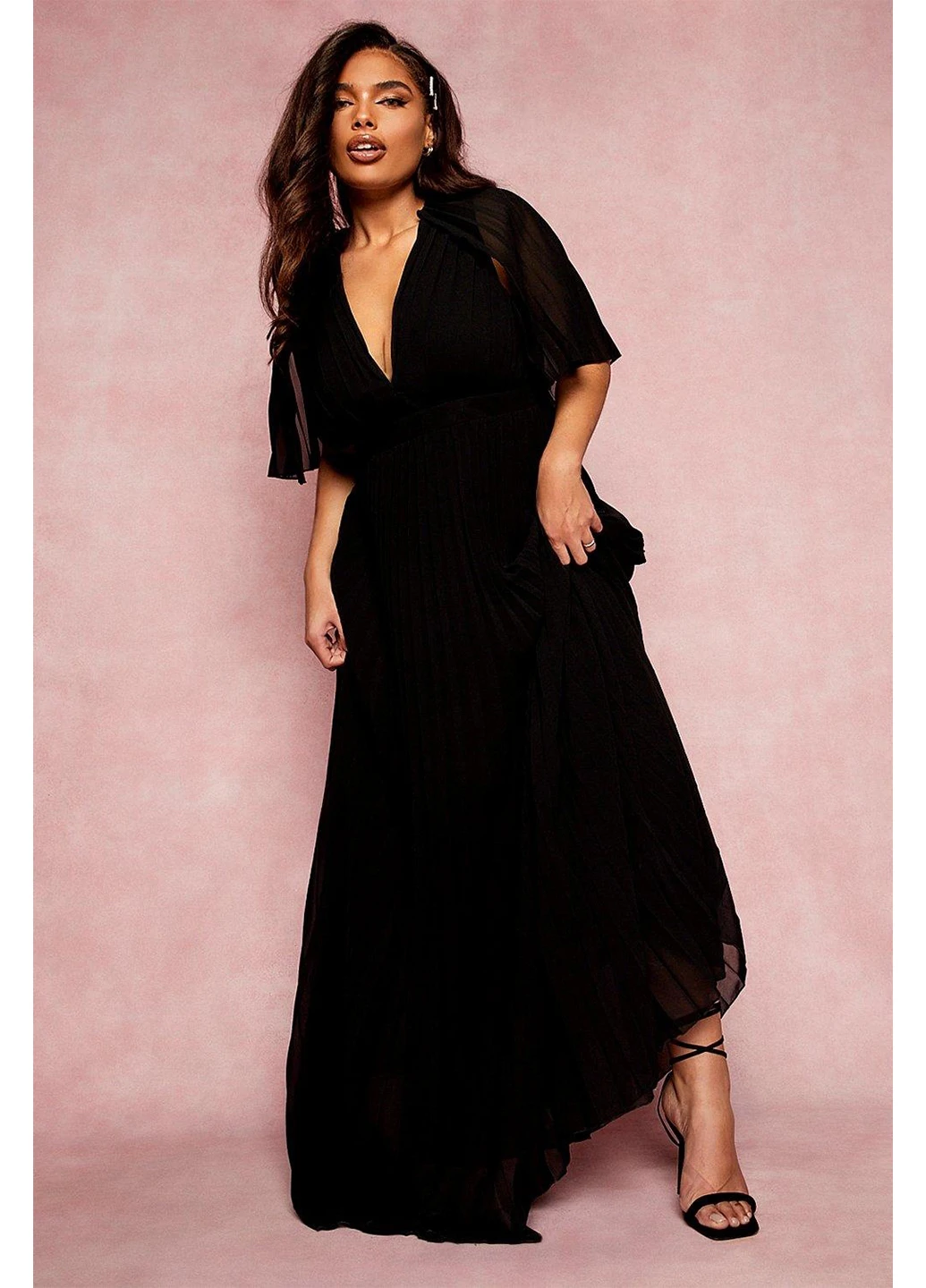 Черное вечернее платье плиссированное Boohoo однотонное