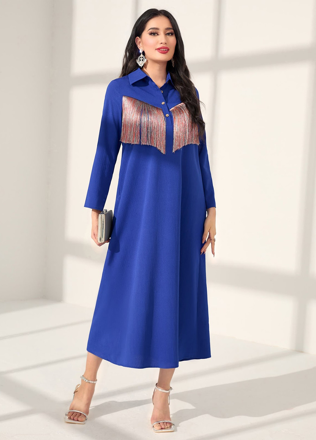 Синее кэжуал, праздничный платье рубашка SHEIN однотонное