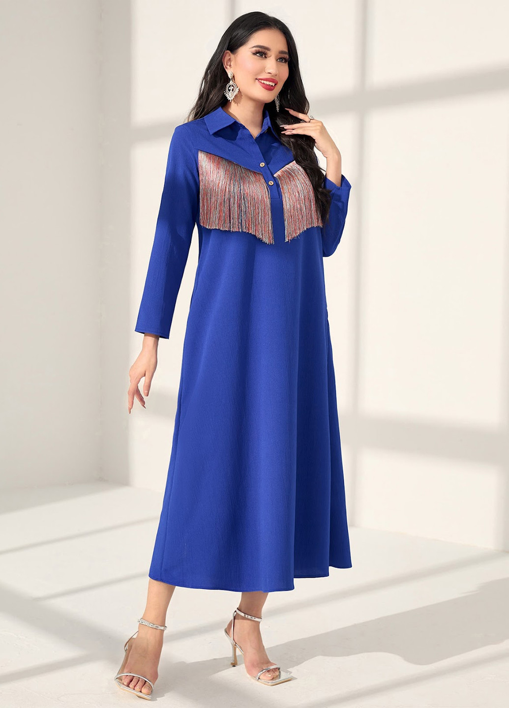 Синее кэжуал, праздничный платье рубашка SHEIN однотонное