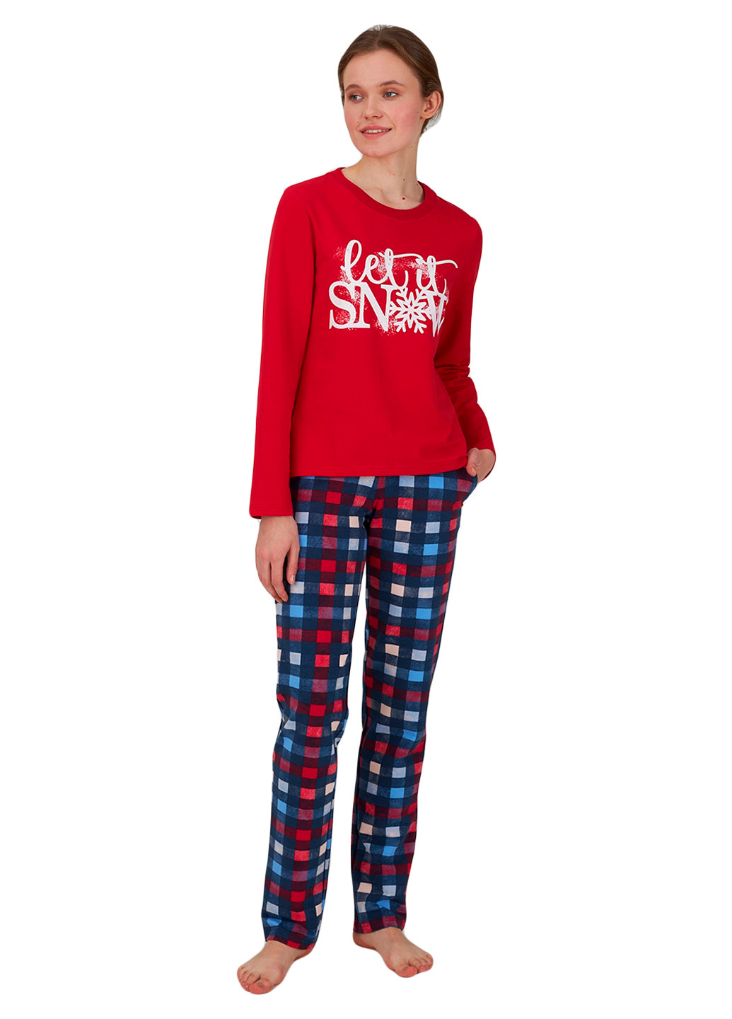 Червона всесезон піжама (лонгслів, брюки) лонгслив + брюки Ellen