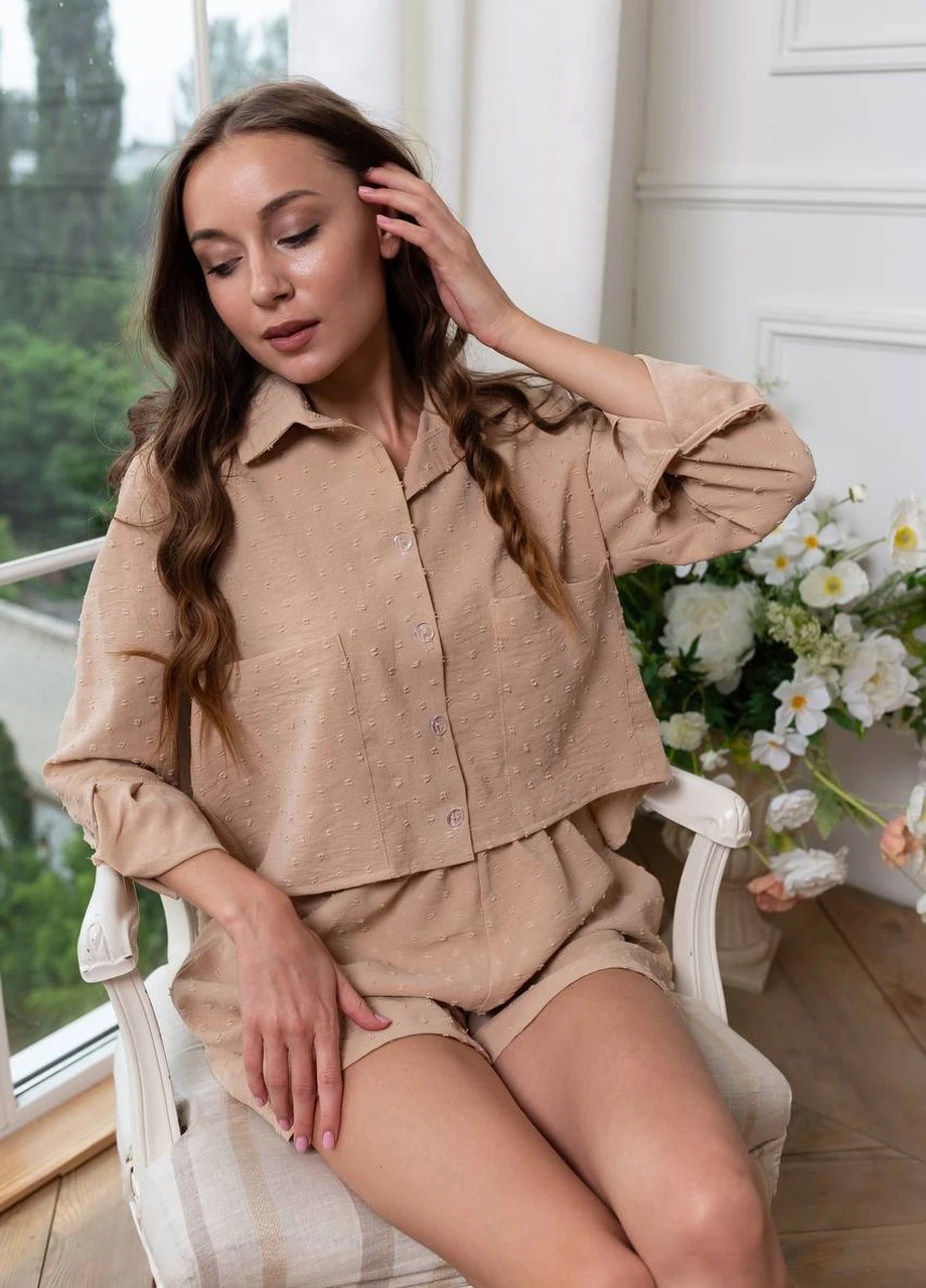 Повседневный костюм рубашка с шортами S,M,L Бежевый Shuna  ( Comfort (237585486)