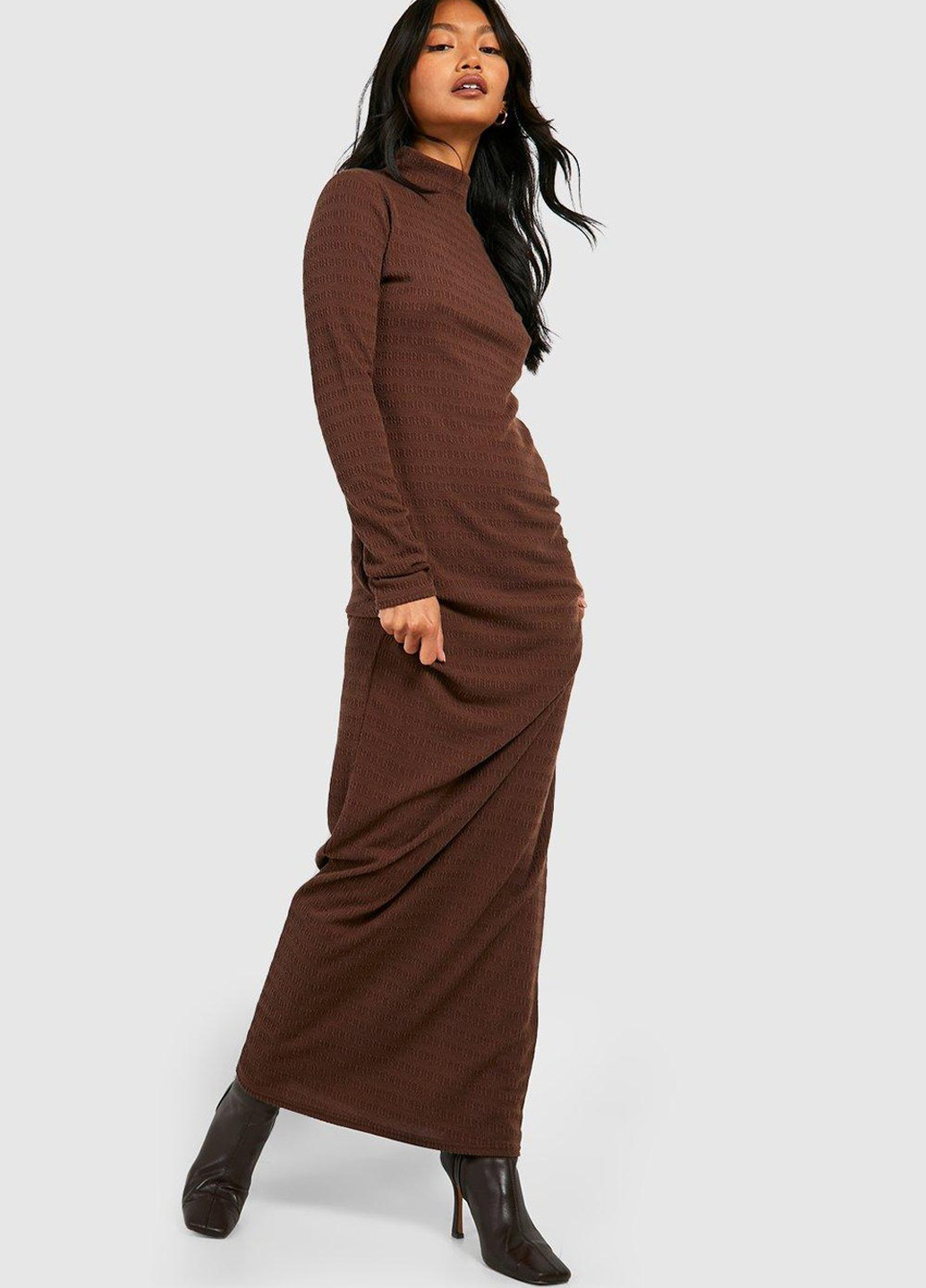 Коричневое кэжуал платье платье-водолазка Boohoo однотонное
