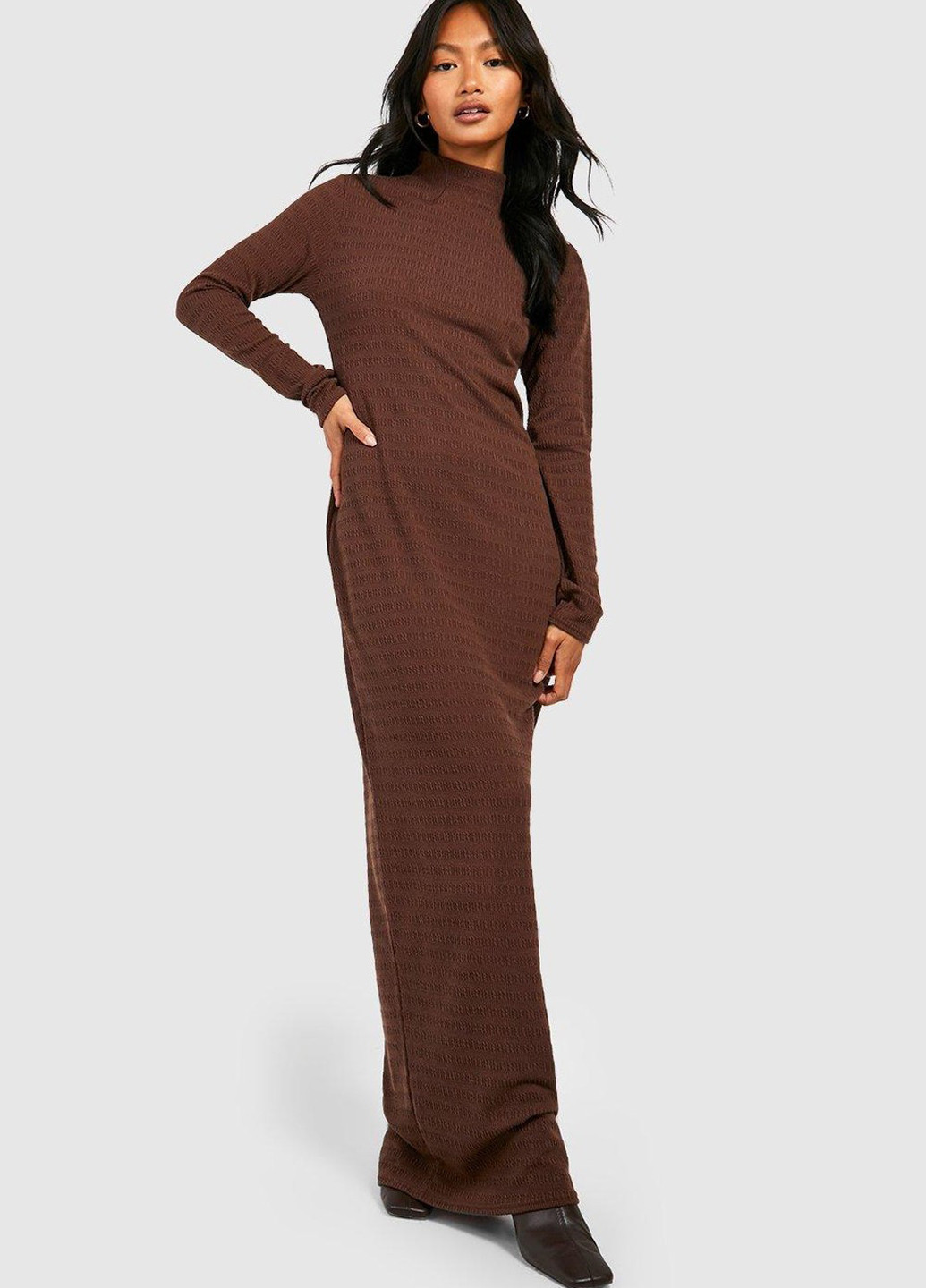 Коричневое кэжуал платье платье-водолазка Boohoo однотонное