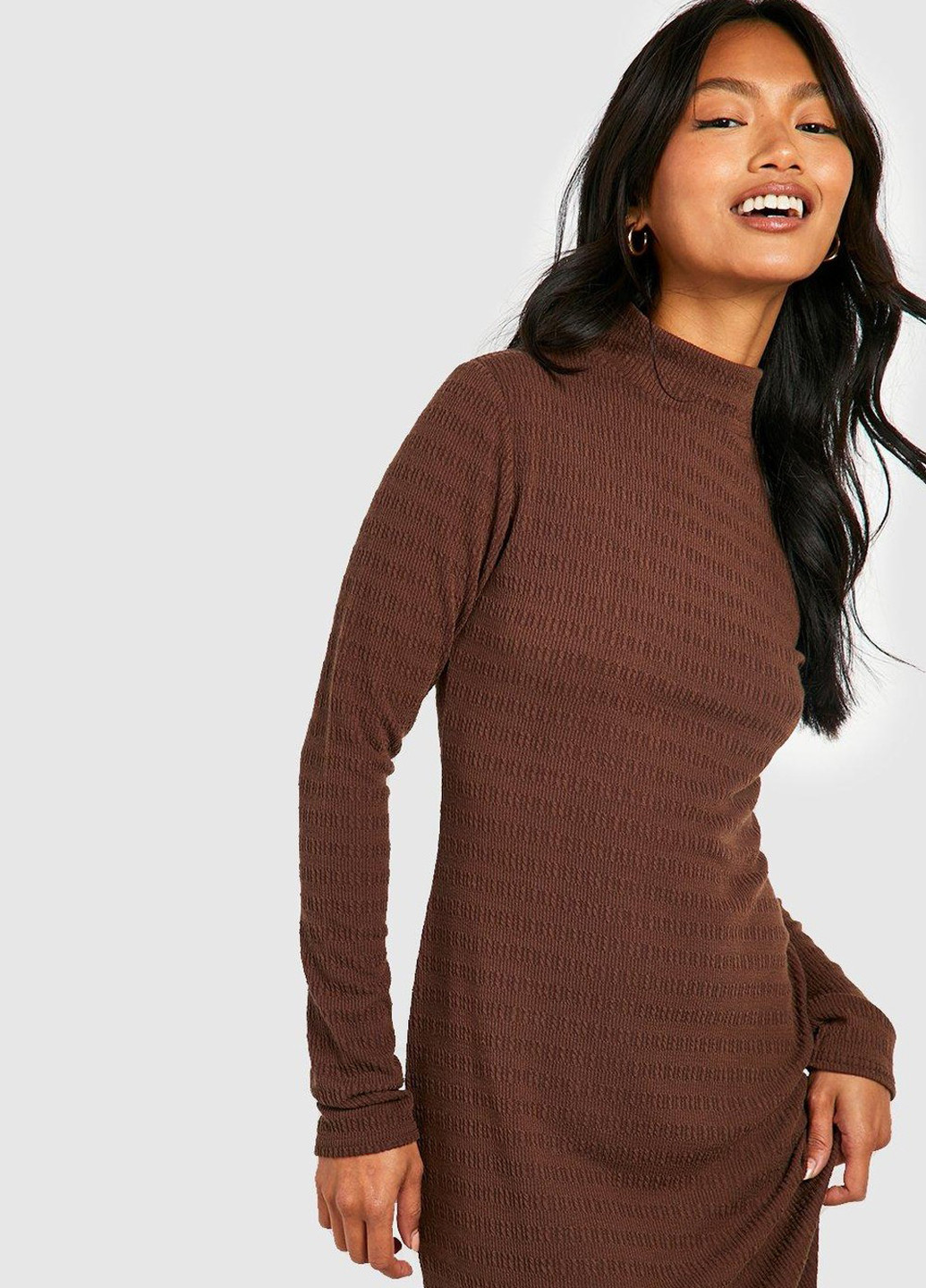 Коричневое кэжуал платье платье-водолазка Boohoo однотонное