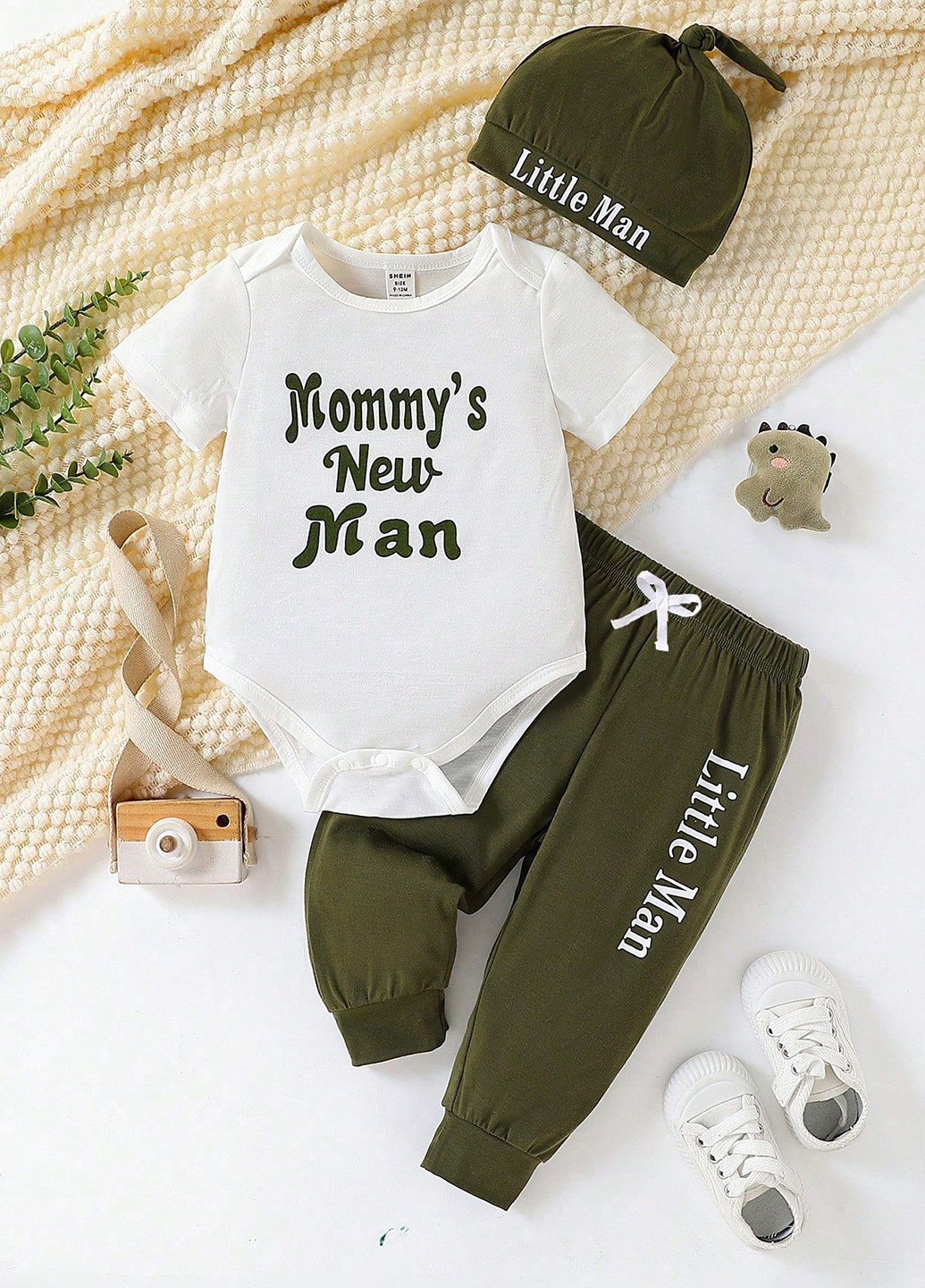 Комбінований демісезонний комплект (боді, штани, шапка) SHEIN