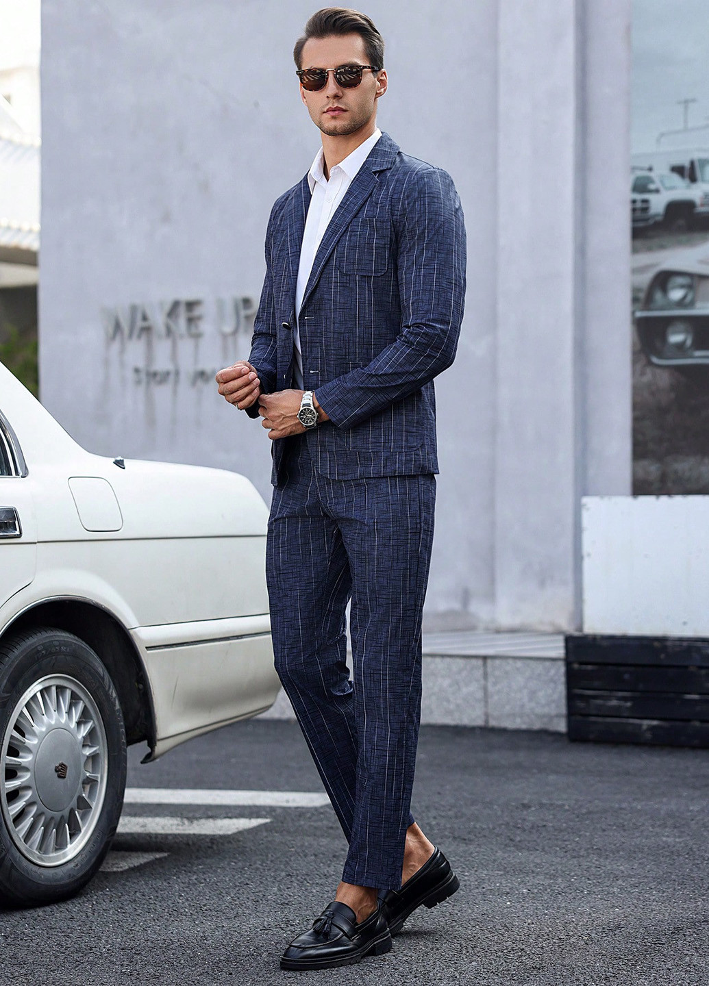 Темно-синий демисезонный костюм (пиджак, брюки) брючный SHEIN