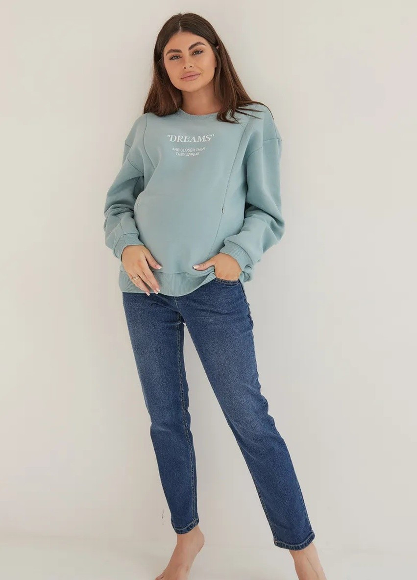 Зручні джинси Mom's для вагітних сині з високим трикотажним бандажиком на животик To Be - (251162631)