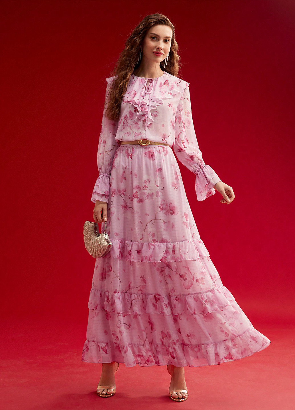 Розовая кэжуал цветочной расцветки юбка SHEIN