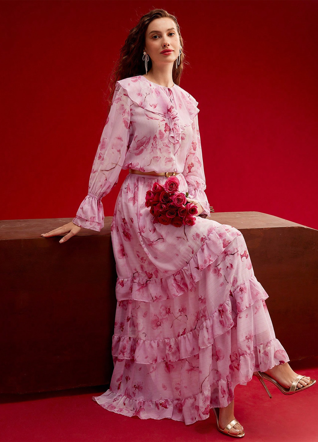 Розовая кэжуал цветочной расцветки юбка SHEIN