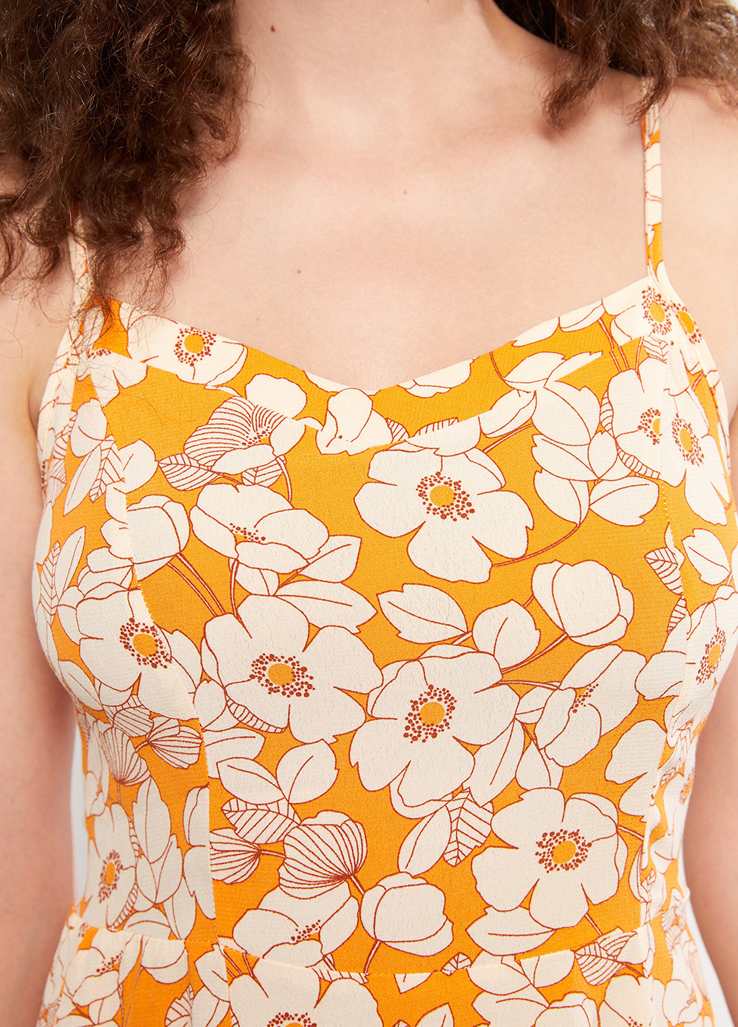 Оранжевое кэжуал платье клеш LC Waikiki с цветочным принтом