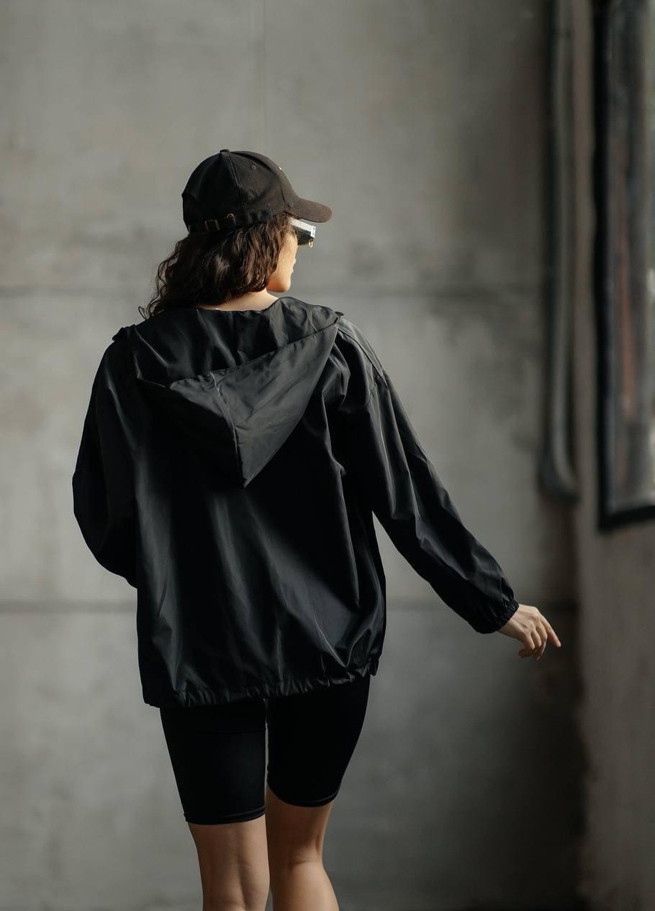 Черная женская куртка весенняя осенняя 42-44 46-48 (s-m l-xl) ветровка с капюшоном черная No Brand