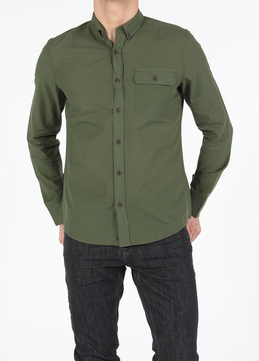 Зеленая кэжуал рубашка однотонная Colin's
