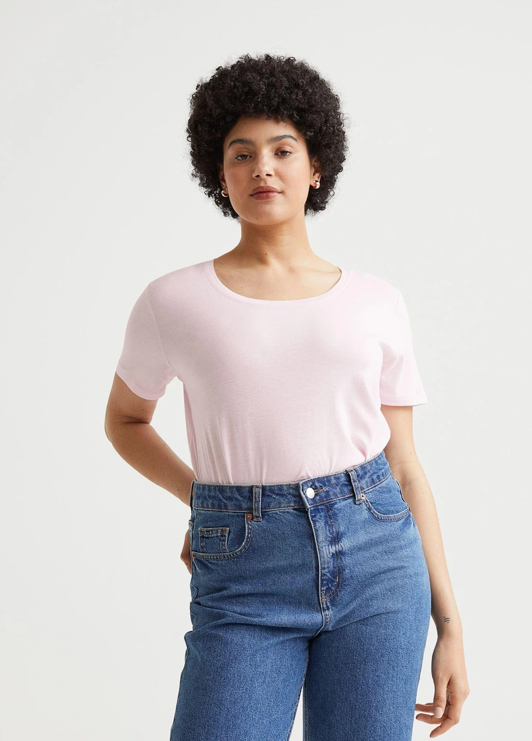 Футболка,пудровий, H&M Basic - (255193006)