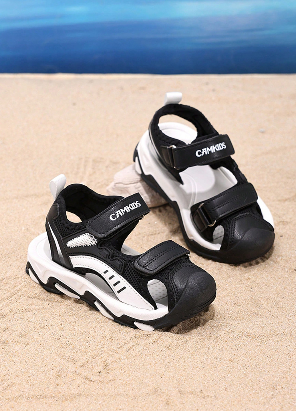 Черно-белые кэжуал, спортивные сандалии SHEIN на липучке