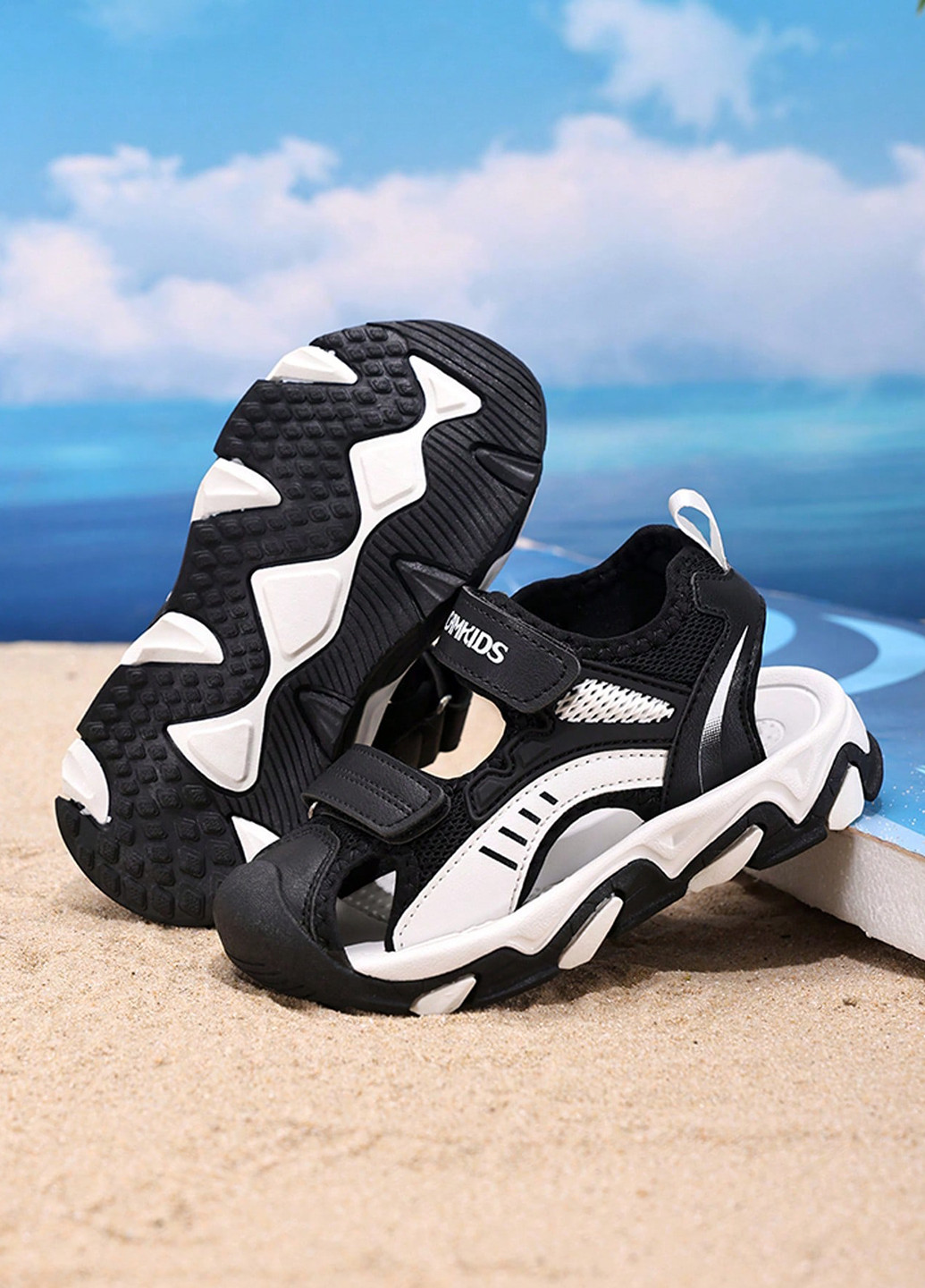 Черно-белые кэжуал, спортивные сандалии SHEIN на липучке