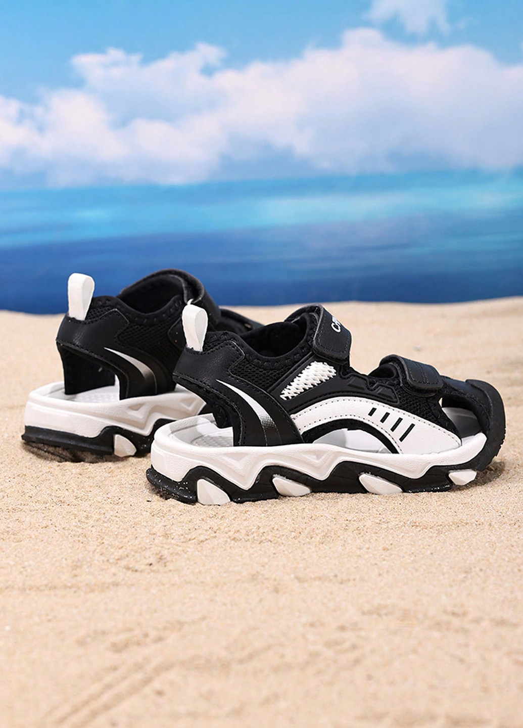 Черно-белые кэжуал, спортивные сандалии SHEIN на липучке