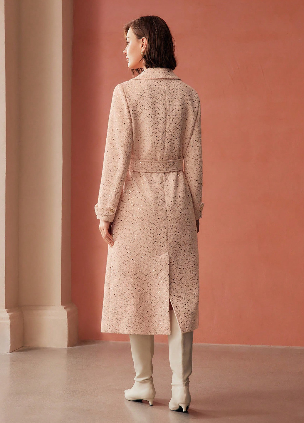 Светло-розовое зимнее Пальто двубортное SHEIN