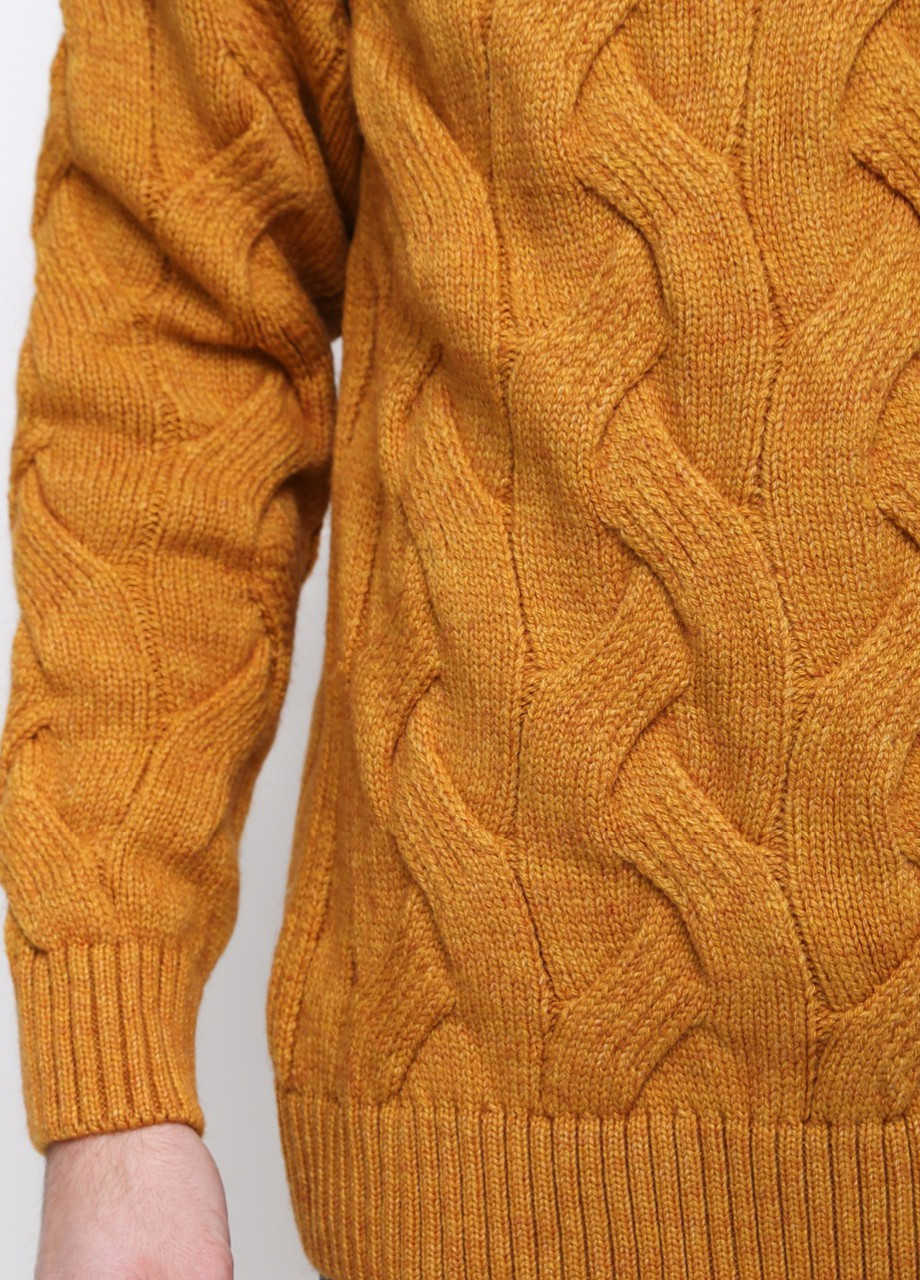 Оранжевый зимний свитер мужской оранжевый вязаный косами теплый с горлом Pulltonic Прямой