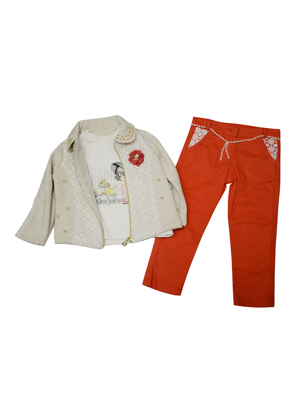 Бежевый демисезонный костюм (пиджак, лонгслив, брюки) Baby City